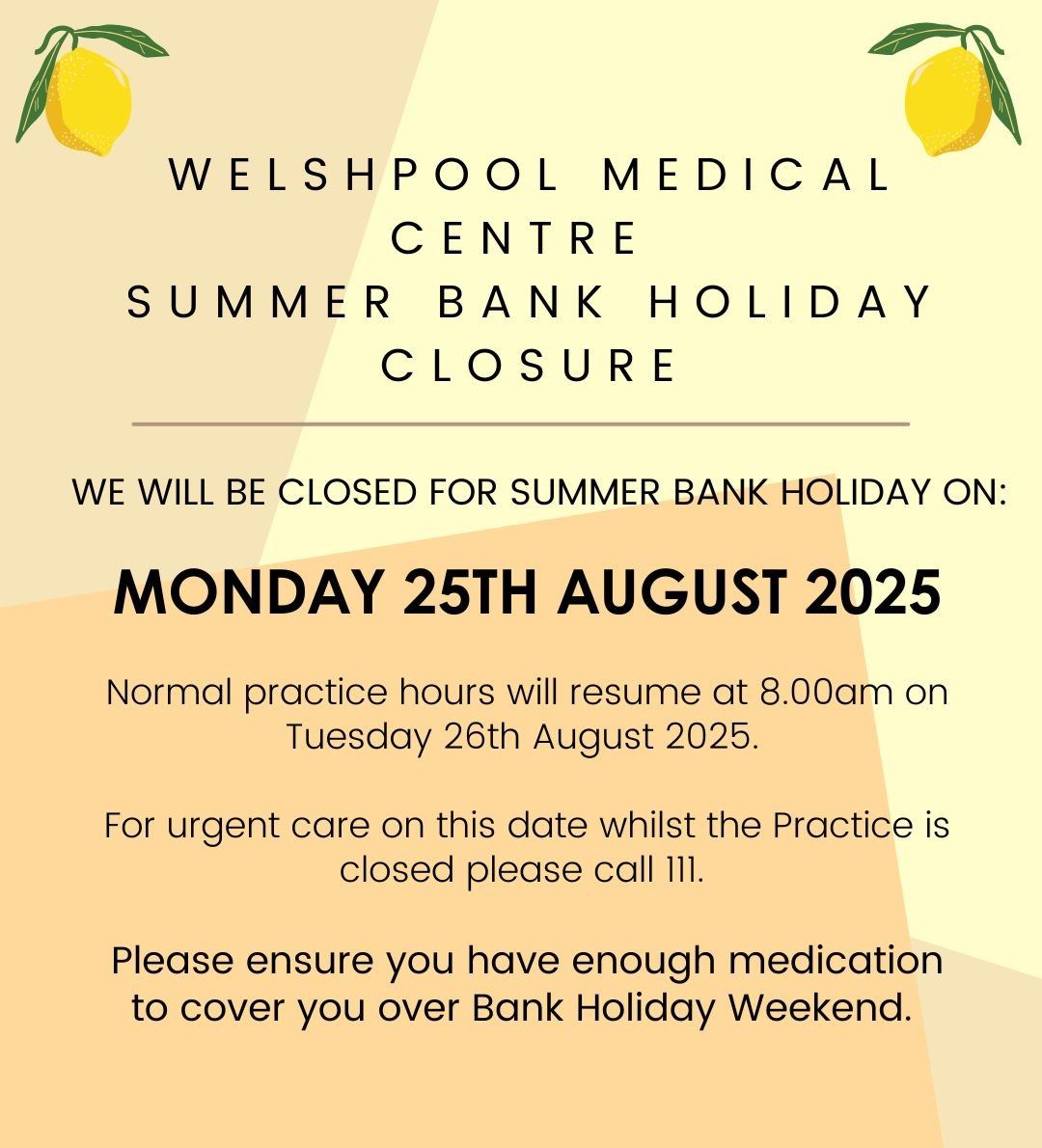 Bank Holiday Reminder